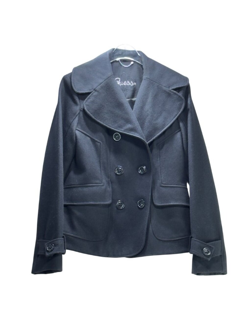 Guess Women's Black Double-Breasted Peacoat Wool Blend Size S - Picture 4 of 14
